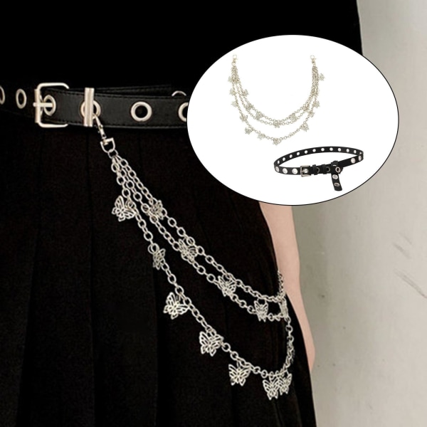 1/2/3 punk midjebälte kedja justerbar för kvinnor män flicka pojke Chain and Belt 155g 1Set