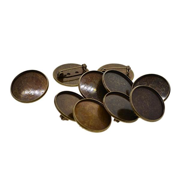 1/5 10 st 25 mm broschtillverkning av tomma cabochonramsinställningsbrickor Bronze 1Set
