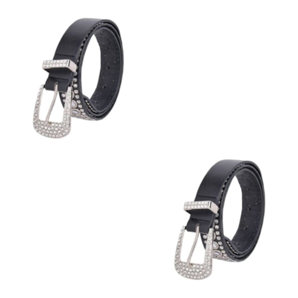1/2/3/5 Rhinestones Bälte Mode PU Läder Kristallbälten Black 105cm 2Set