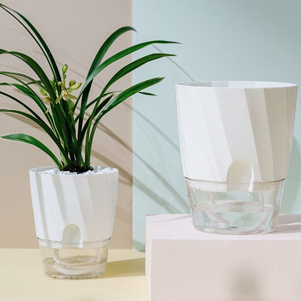 Vita vita blomkrukor med självbevattningsfunktion inomhusväxter White transparent ba king-size