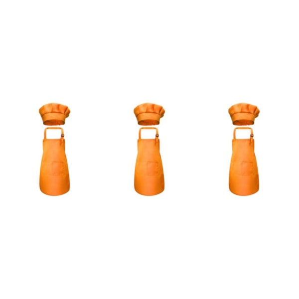 1/2/3 Barnförkläde Kockmössa Set Justerbar haklapp framficka för Orange L 56x46cm 3Set