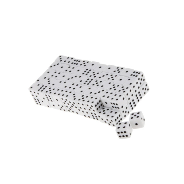 100 x ogenomskinliga 16 mm sexsidiga RPG-spel med tärningar White