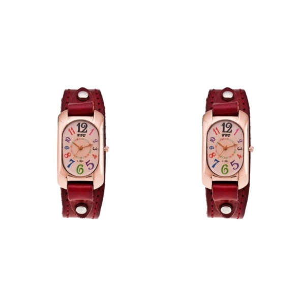 1/2 Precise Vintage Quartz Watch med justerbar läderrem 2Set