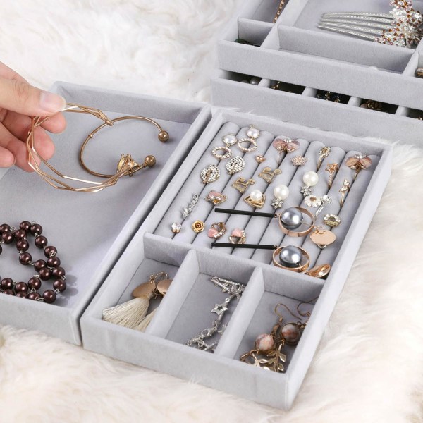 1/2/3/5 Stapelbar smyckesbricka Multipurpose Portable Velvet för 12 Grids Style A 5Set