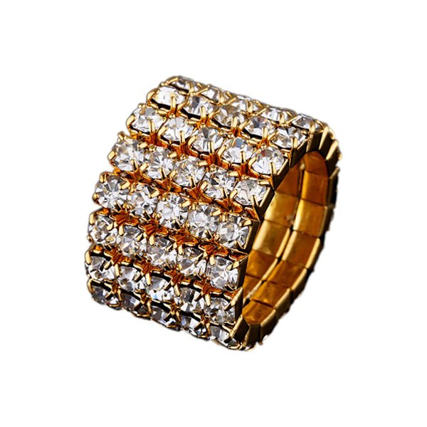 1/2/3/5 Stretch Crystal Ring Utsökt inläggning för Elegant golden 5 rows 1 Pc