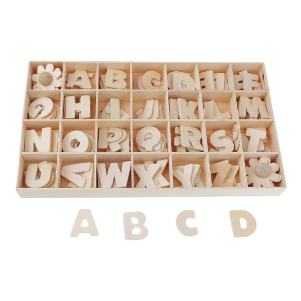 1/2/3 112 bitar Alfabetbokstäver i trä Barnleksaker med förvaring Natural 112 Pcs 1Set