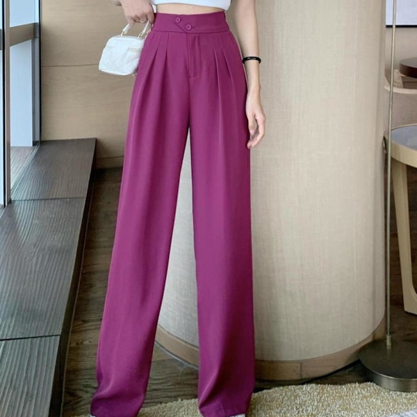 1/2/3/5 Womens Wide Leg Byxor Raka Ben Högmidjat kontor Red 3XL 1Set