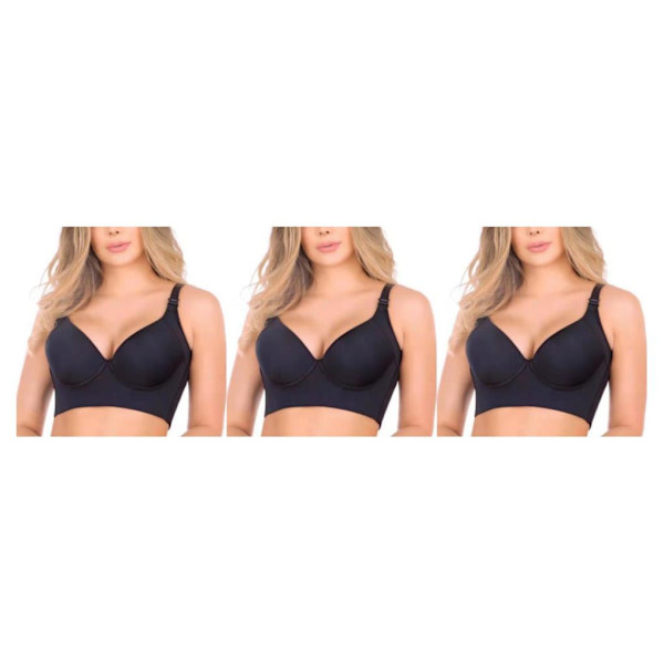 1/2/3 Dam Deep Cup BH Shapewear Ryggstängning Sexiga underkläder Black A 36 3PCS