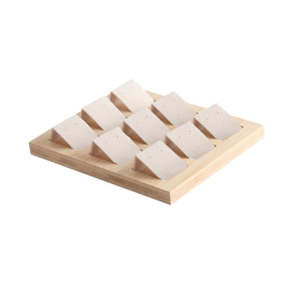 1/2/3 trä örhängeskorthållare med bricka för smycketillbehör 9 Pair Cream 1Set
