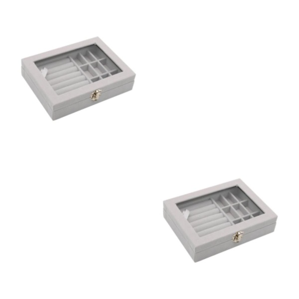 1/2/3/5 Stapelbar smyckesbricka Multipurpose Portable Velvet för Gray 7.87 Inchx5.91 Inchx1.89 Inch 2Set