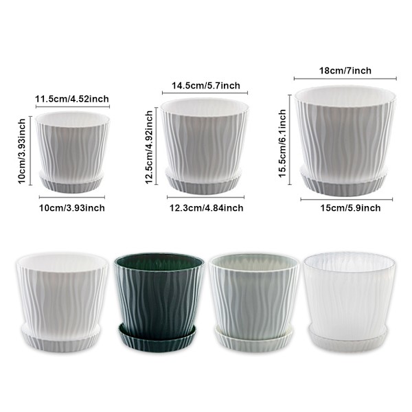 1/2/3/5 lätta och bärbara blomkrukor för inomhus och green L pot+L tray 1Set