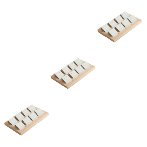 1/2/3 trä örhängeskorthållare med bricka för smycketillbehör 8 Pair White 3Set