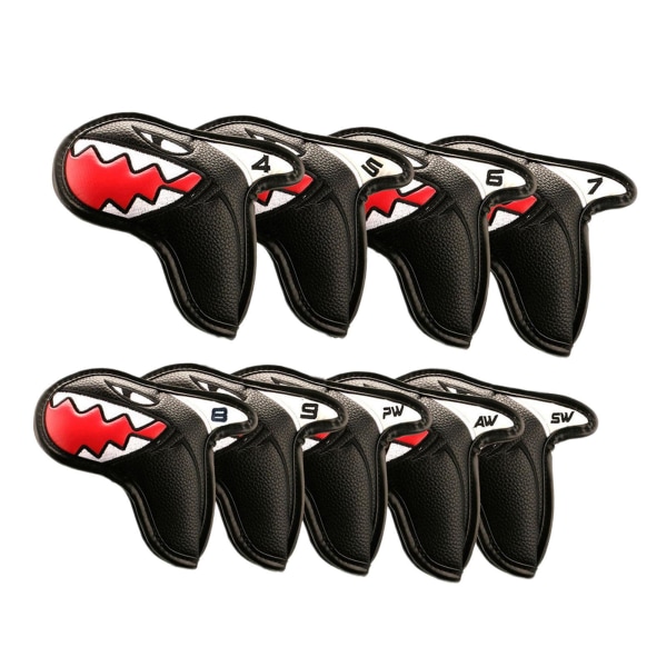 9x Shark För Golf Iron Head Covers Läder PU För Golf Club Black 9 pcs