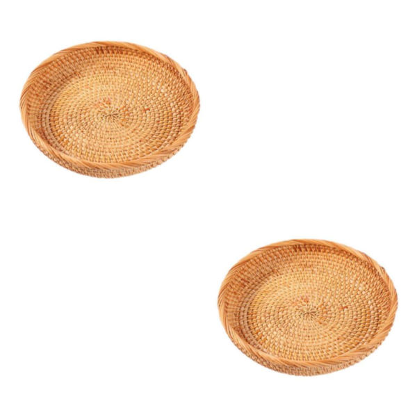 1/2 flätad vävd rund Snack Fruktskål Rotting matbricka 20x3cm 2Set