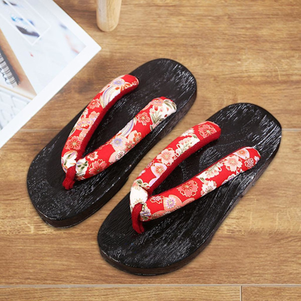 1/2 Japanska träskor Tofflor Geta Sandaler För Flip Flops för män Red Round Size 36 1Set
