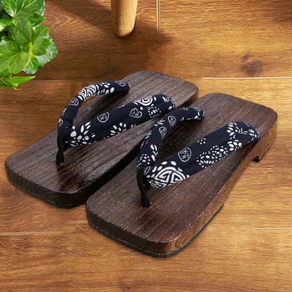 1/2 Japanska träskor Tofflor Geta Sandaler För Flip Flops för män Blue Square Size 44 1Set