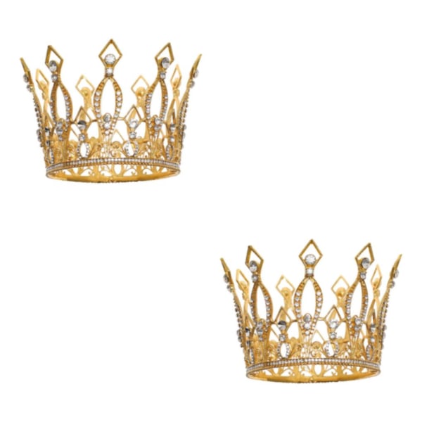 1/2 helrund Crystal Queen Crowns pannband för fest Gold 9.5cm x 11cm 2Set