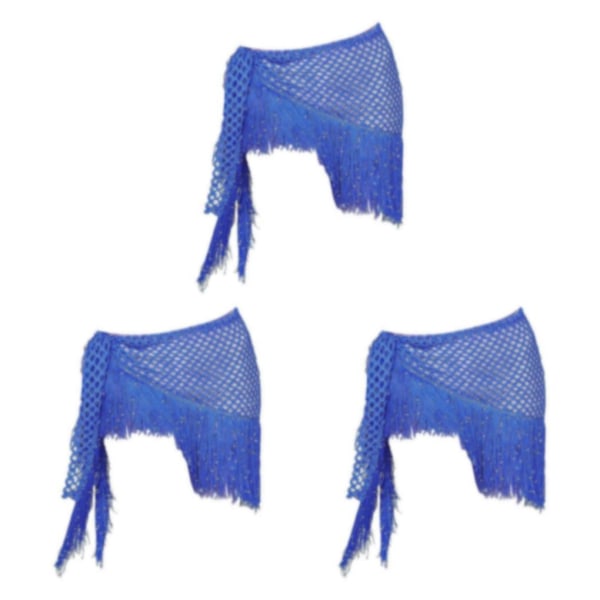 1/2/3 Kvinnor Magdans Hip Scarf Paljetter Dansbälte Tofs Royal Blue 140x41cm 3Set