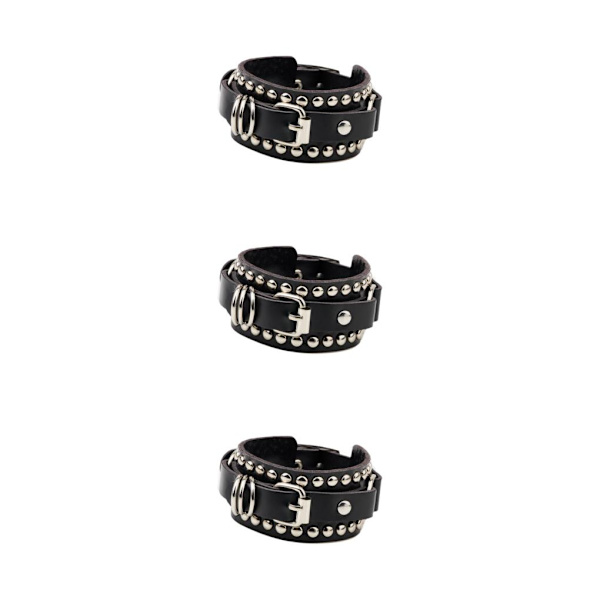 1/2/3/5 PU Läderarmband Justerbar Wrap Cuff Nit för Black 24.5 x 3.2cm 3Set