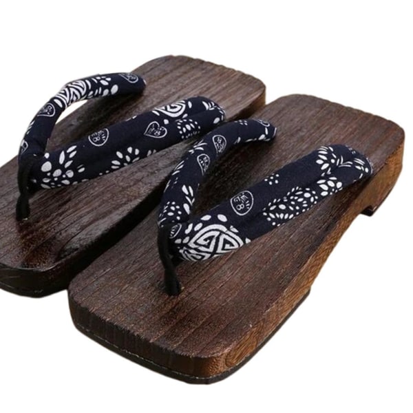 1/2 Japanska träskor Tofflor Geta Sandaler För Flip Flops för män Blue Square Size 40 1Set