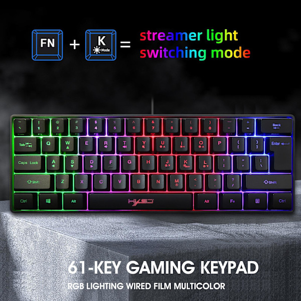 1/2 Gaming Mini Trådlöst tangentbord RGB Bakgrundsbelyst USB för bärbara datorer Black keyboard 11.5x4.02x1.57 Inch 1Set