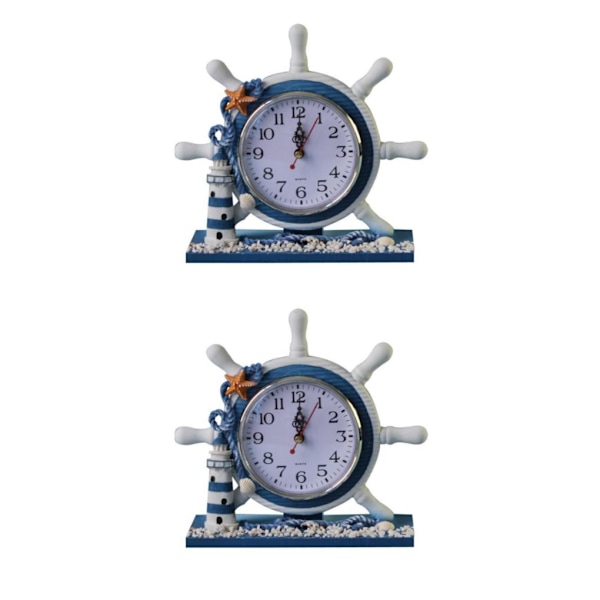 1/2 trä nautisk båtratt Time Clock Bordsdekor 2Set