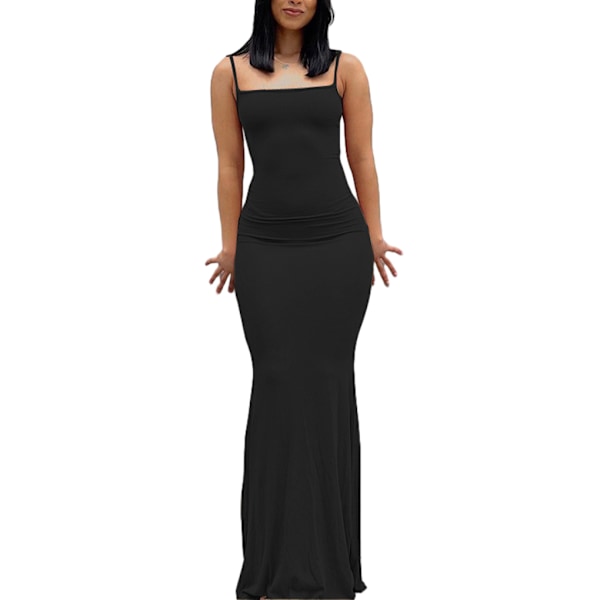 Lång kjol Bodycon Klänning Festkläder Midi Asymmetrisk Black/L