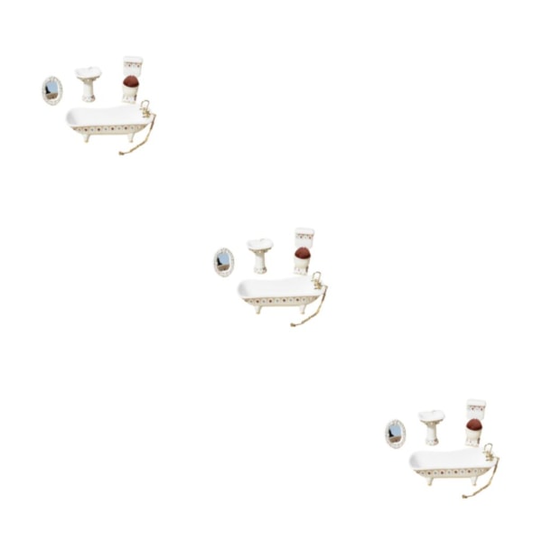 1/2/3/5 Miniatyr Badkar Toalett Handfat Spegel Set Keramik Robust type 1 3Set
