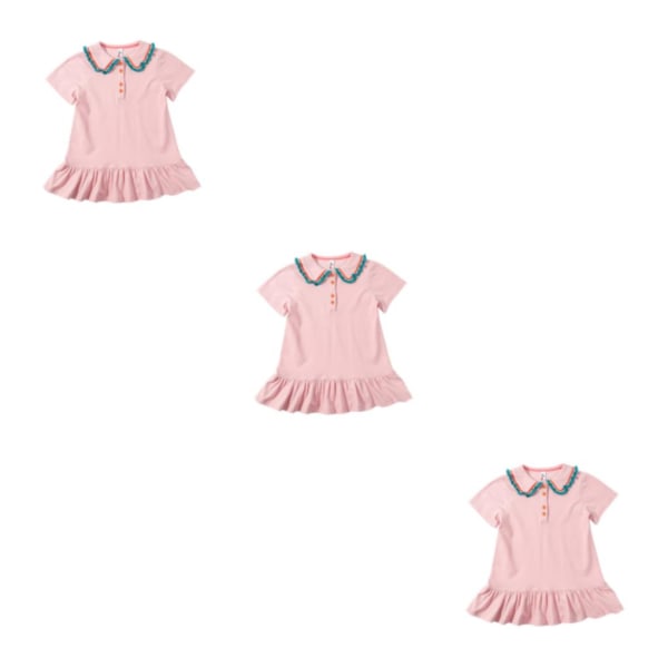 1/2/3 flickor klänning turndown krage kort ärm Andas Pink 90cm 3PCS