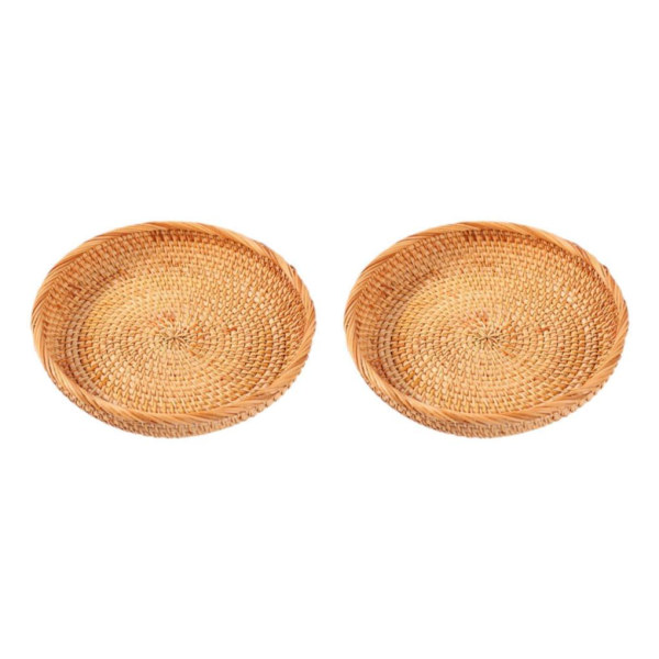 1/2 flätad vävd rund Snack Fruktskål Rotting matbricka 20x3cm 2Set