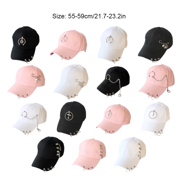 Baseballkeps i Hip Hop-stil i bomull med cap med ring-baseballdekor Pin Black