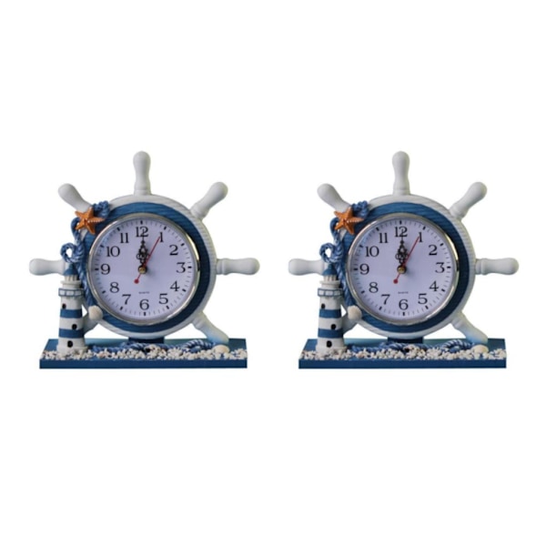 1/2 trä nautisk båtratt Time Clock Bordsdekor 2Set