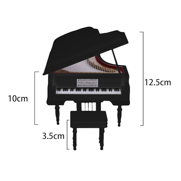 1/3 Mini Piano Modell Dekorativt trä+plast för födelsedag Black 10 x 7 x 8 cm 1Set
