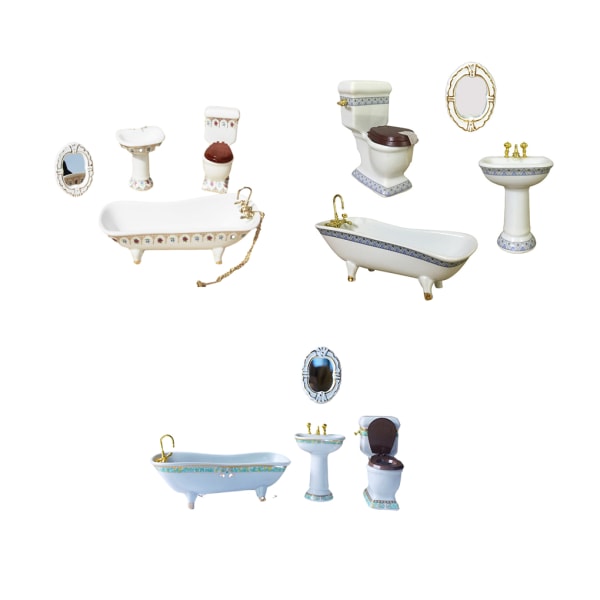 1/2/3/5 Miniatyr Badkar Toalett Handfat Spegel Set Keramik Robust type 1 1Set