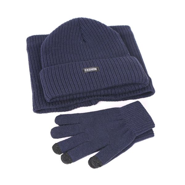 1/2 Beanie Hat Scarf Handskar Set Varm mjuk bomull för skidcykling Navy 1Set