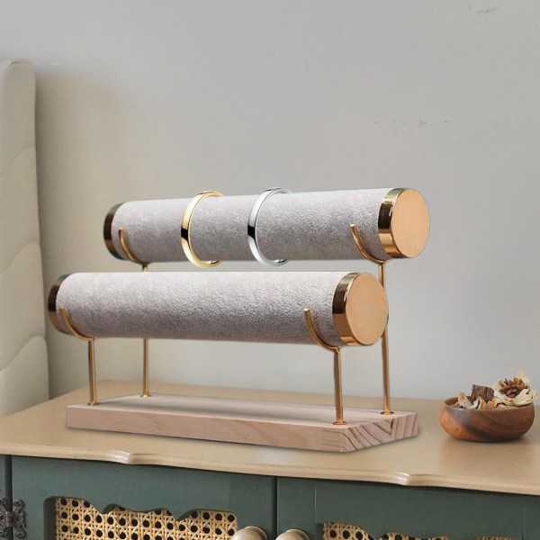 2-vånings armband Display Organizer Fristående för Grey Flocking