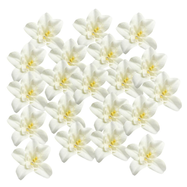 1/2/3 20 st konstgjorda sidenorkidéblomhuvuden för DIY-bröllop Off white 1Set