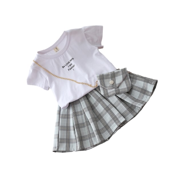Flicka T-shirt kjol Set Resande barn Rundhalsad Tops Kit Grey 110cm