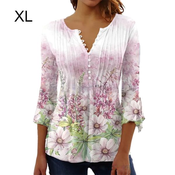 3/4 Sleeve Toppar Swing T-Shirt Sommar Tunika Elegant Långvarig Pink XL