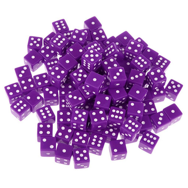 100 x ogenomskinliga 16 mm sexsidiga RPG-spel med tärningar Purple