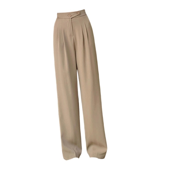 1/2/3/5 Womens Wide Leg Byxor Raka Ben Högmidjat kontor Khaki M 1Set