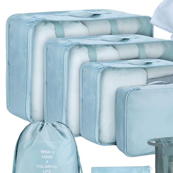 8 st/ set packningskuber för sortering av resekläder för hemmet light blue