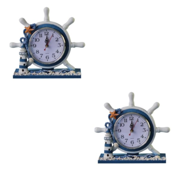 1/2 trä nautisk båtratt Time Clock Bordsdekor 2Set