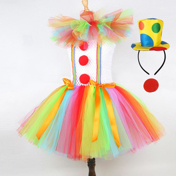 1/2/3 Barn Tjej Clown Kostym Mesh Tutu Klänning Outfits med topp Size S 1Set