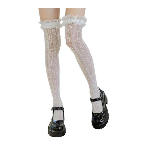 1/3/5 2 st spets Andas och hög elasticitet Lolita Fishnet white thigh-high socks 5PCS
