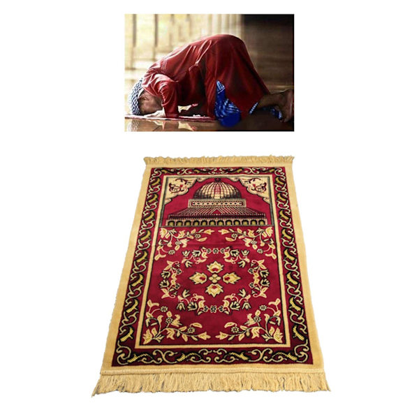 Muslimsk bönematta Eid Broderi Gobeläng Matta Halkfri matta Red 110x70cm