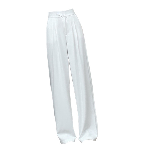 1/2/3/5 Womens Wide Leg Byxor Raka Ben Högmidjat kontor White 4XL 1Set