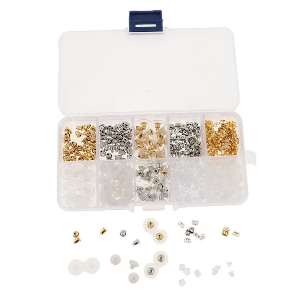 1/2/3 Boxed Earring Back Örhänge Backing Kit 550st 10 stilar gold and silver 550 Pcs 10 Style 1Set