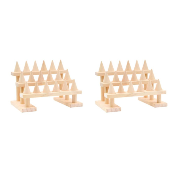 1/2 trä fingerring display för låda vigselring smycken 3 tiers 8.46x3.54x4.72 Inch 2Set
