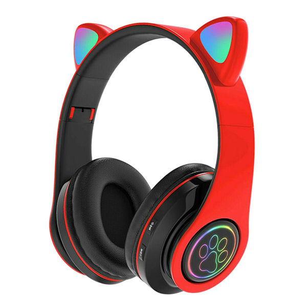 1/2 Universal Cat Ear Wireless Bluetooth 5.0 Headset Hörlurar Red 150x130x5mm 1Set